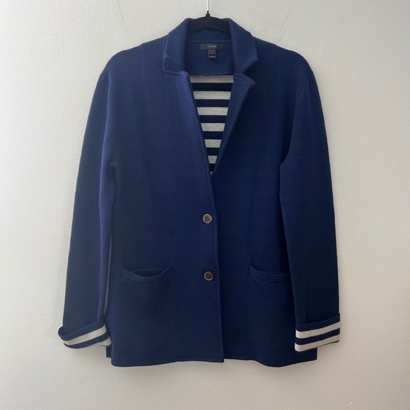 J. Crew Women's Wool Blend Knit Blazer Jacket - Striped Cuff‎ Detail - Picture 1 of 9